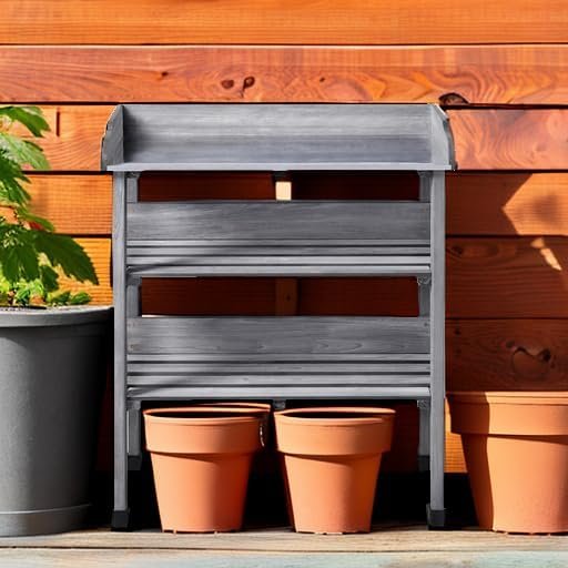 Garden Potting Table with Shelves and Hooks