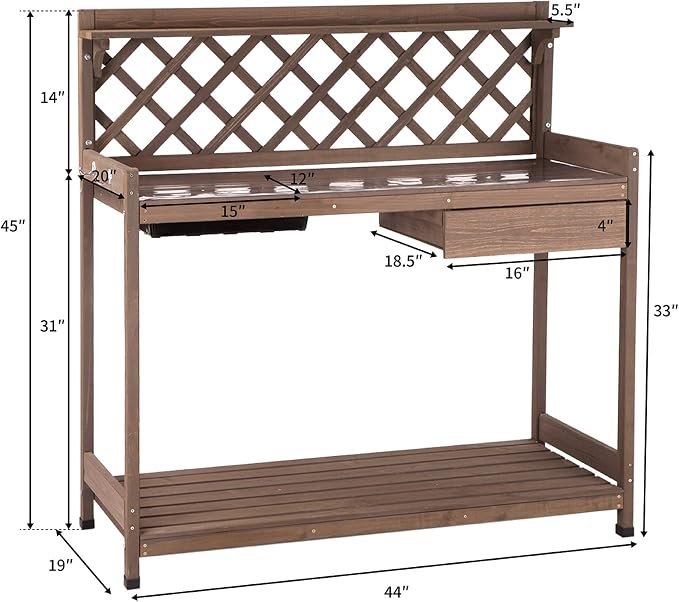 Garden Potting Bench with Sink Storage