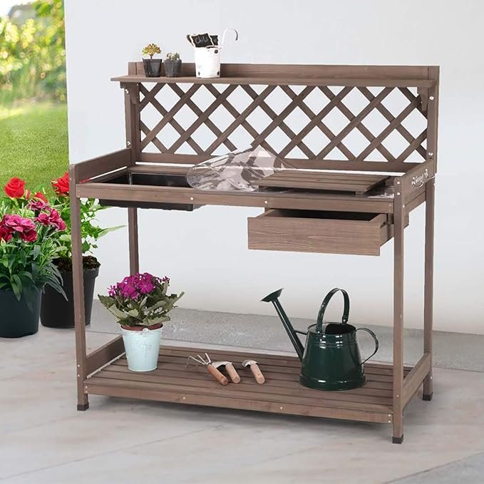 Outdoor Potting Bench with Sink and Storage