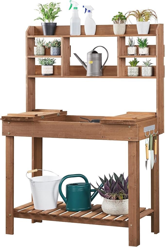 Garden Workstation with Sink and Display Rack