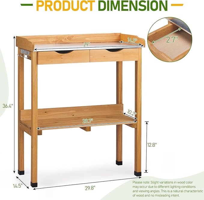 Two-Tier Garden Potting Bench with Drawer