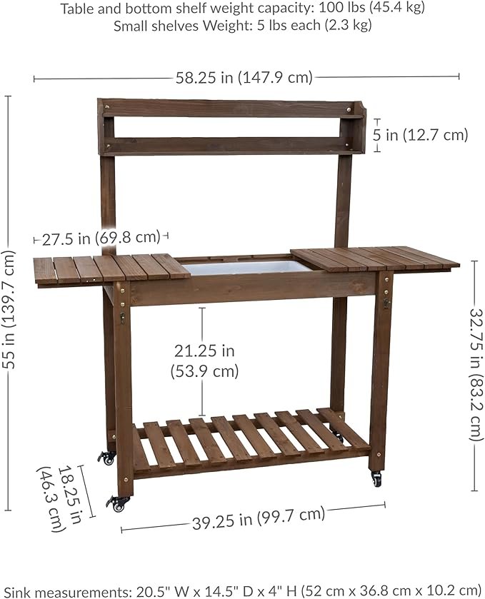 Wheeled Potting Bench with Sink
