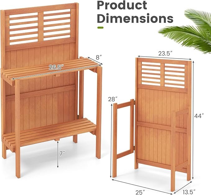 Folding Potting Bench with Trellis Shelf