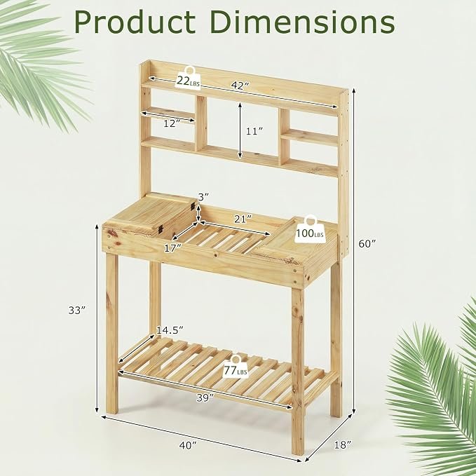Garden Workbench with Storage Compartments