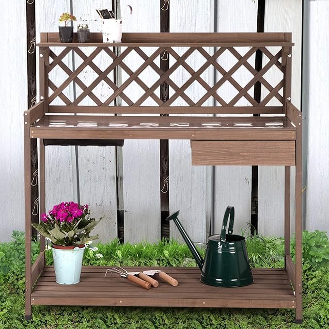 Garden Potting Bench with Sink Storage