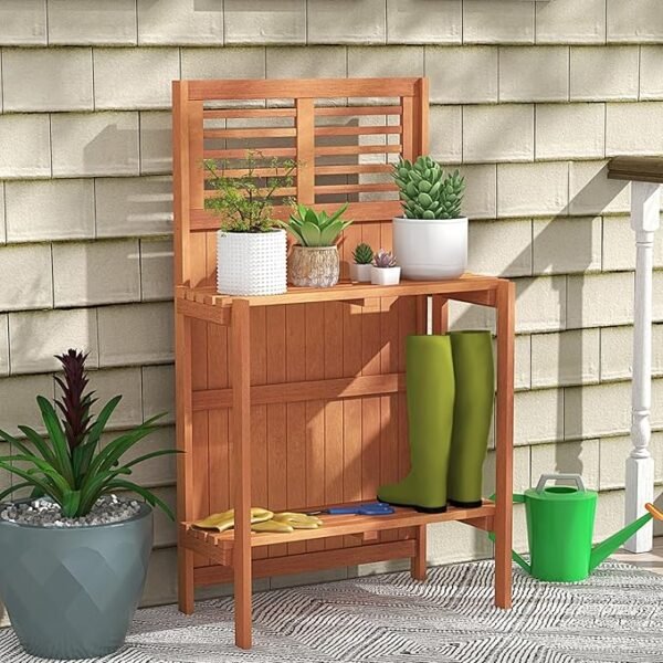 Folding Potting Bench with Trellis Shelf