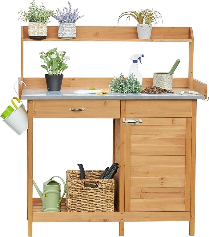 Garden Potting Bench with Drawer and Shelf