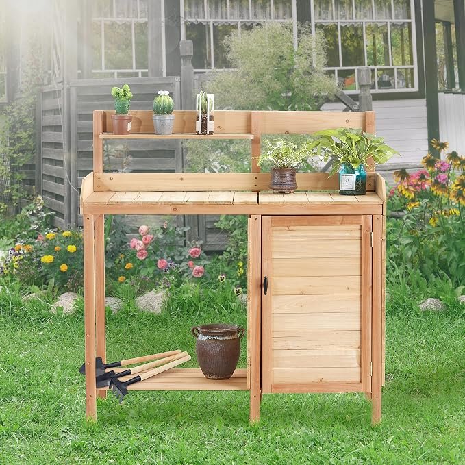 Garden Potting Bench with Sink Storage