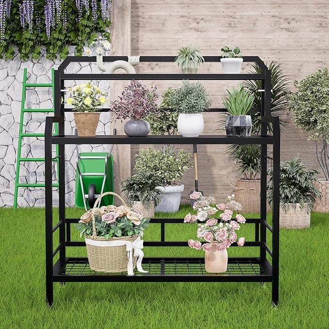 Metal Garden Workbench with Storage Shelves
