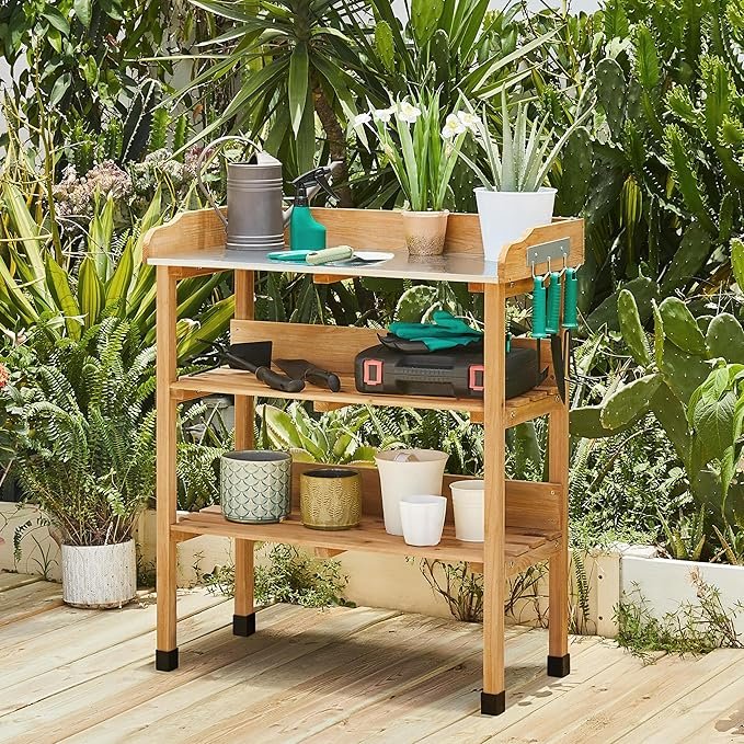 Outdoor Garden Potting Bench with Storage Shelf