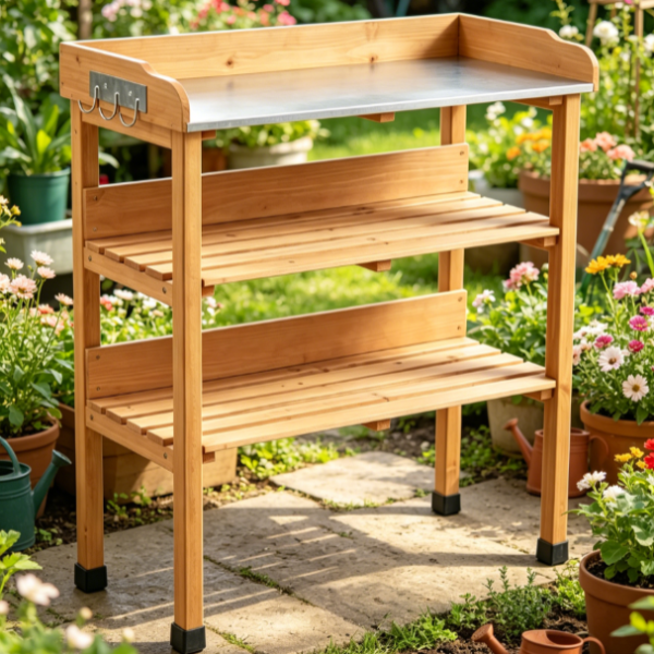 Garden Workbench with Storage Shelves