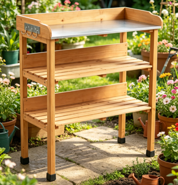 Garden Workbench with Storage Shelves