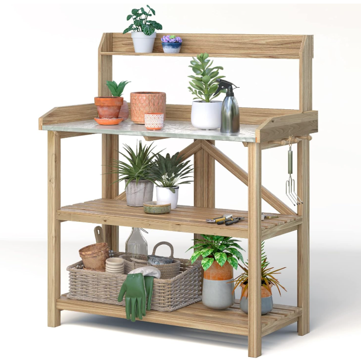 Garden Potting Bench with Drawer and Hooks