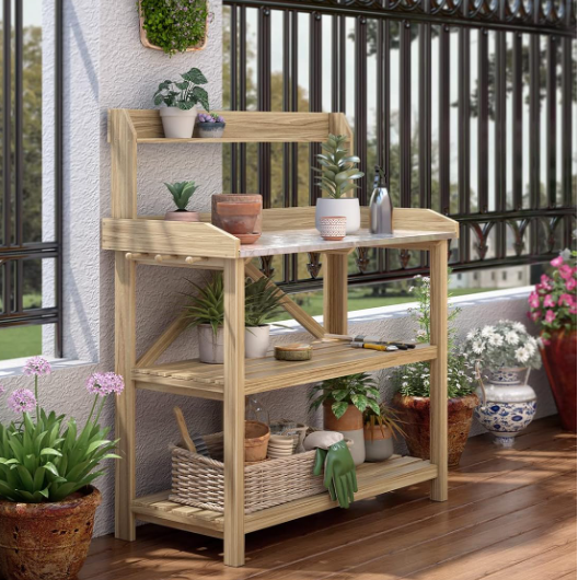 Garden Potting Bench with Drawer and Hooks