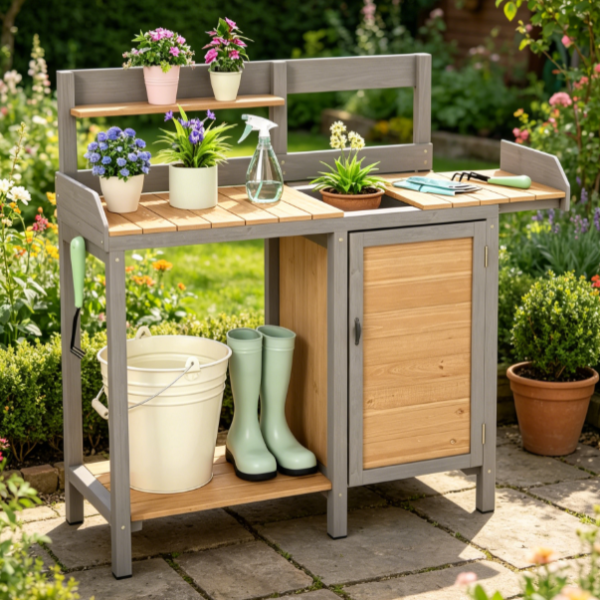 Wooden Potting Bench with Storage