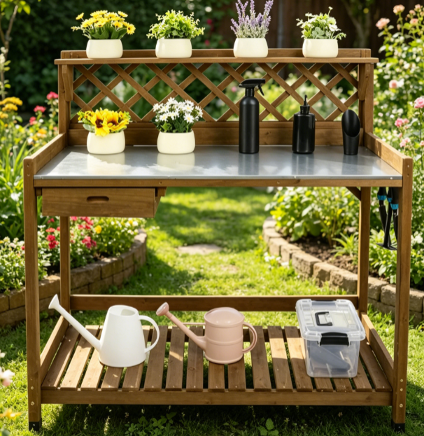 Garden Workstation with Drawer and Shelf